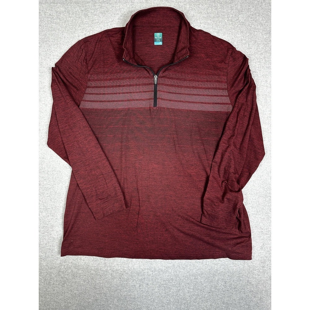 Pro Tour Pullover Mens 2XL‎ Red Stripe Coolplay 1/4 Zip Golf Shirt Performance